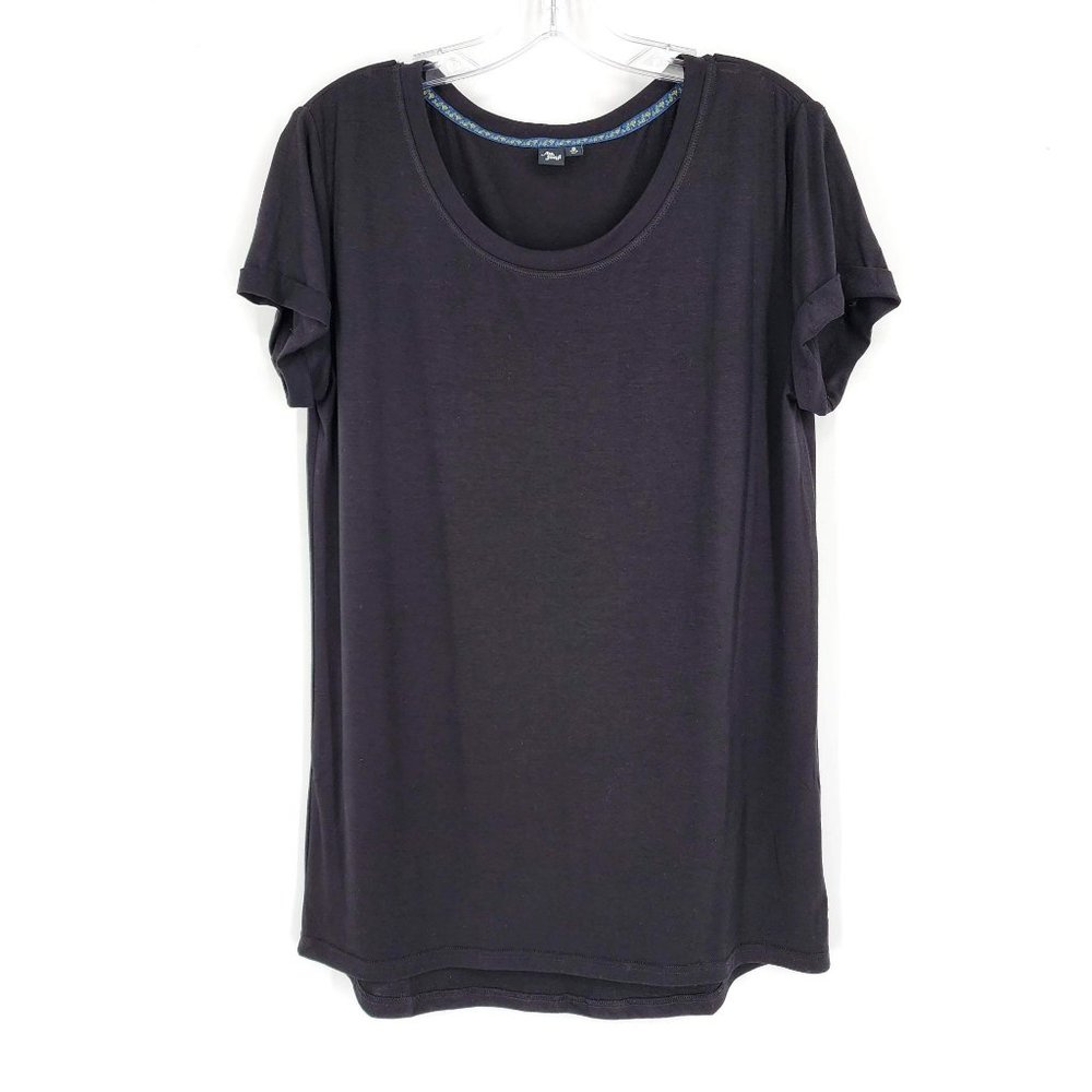 Modcloth Au Fond T Shirt S Black Round Neck Cuff Short Sleeve Soft Basic Capsule